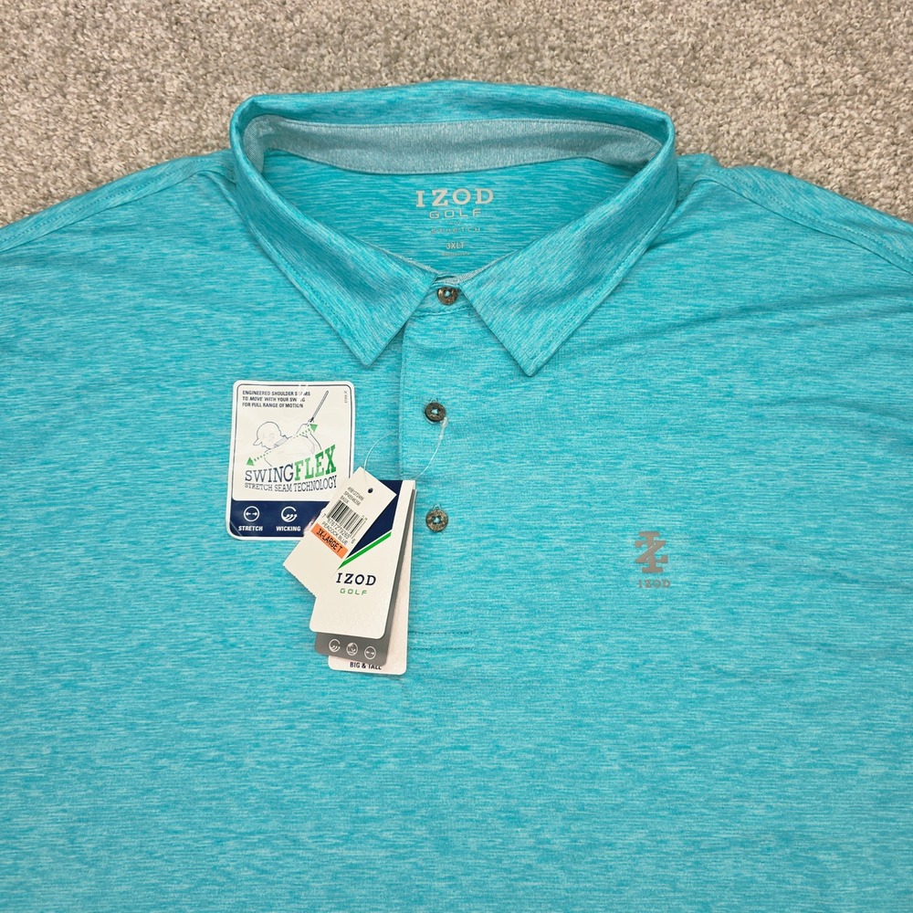 IZOD Golf Mens SwingFlex Stretch Polo Shirt Peacock Blue Heather 3XLT NWT